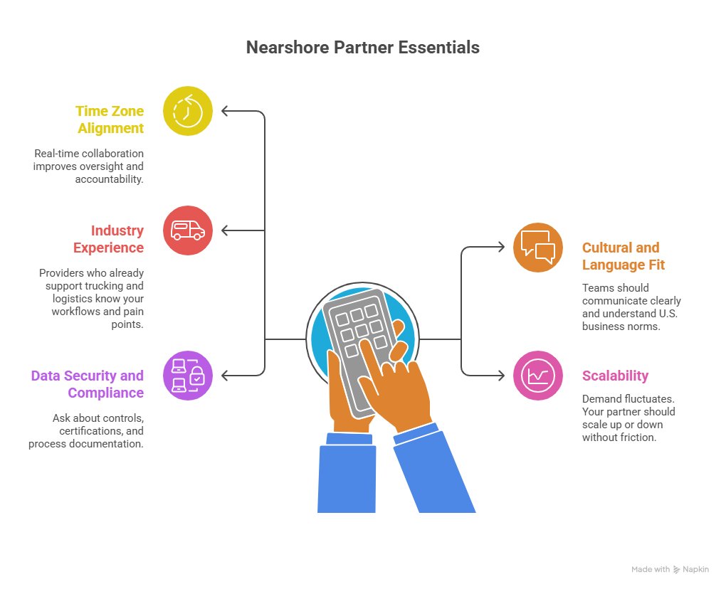 Key essentials for nearshore outsourcing in Guyana: time zone, experience, security, culture, scalability.