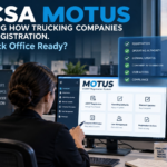 Trucking back-office team managing FMCSA Motus registration and compliance